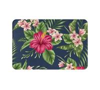 gawuoab Paillasson d'intérieur antidérapant et Lavable, Motif Fleurs Tropicales, frangipanier et Hibiscus, 61 x 40 cm, pour Salle de Bain