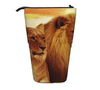 gawuoab Trousse à Crayons stéléscopique avec Porte-Crayons et Support pour Crayons, ornée d'un Lion Africain et d'une lionne.
