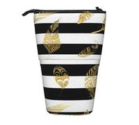 gawuoab Trousse à Crayons télescopique à Rayures Noires et Blanches et Feuilles d'or, avec Support pour Crayons.