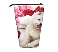 gawuoab Trousse télescopique à Crayons avec Motif Samoyède et Fleurs Roses, étui à Crayons sur Pied