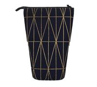 gawuoab Trousse télescopique à Crayons, Motif Triangles géométriques dorés Modernes, Bleu Marine Aquarelle, avec Support pour Crayons.