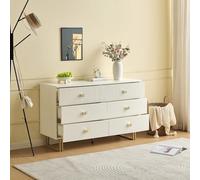 GAWYOEX Commode blanche avec 6 tiroirs, 120 cm de large, buffet de salon, avec pieds en métal, armoire de rangement, armoire de couloir, armoire de rangement (A)