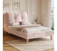 GAWYOEX Lit capitonné 90 x 200 cm - Lit simple - Tête de lit avec coussins épais - Lit à lattes - Lit pour enfant/adolescent avec pieds en bois massif - Lit de couchage avec revêtement en velours