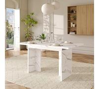 GAWYOEX Table à manger extensible blanche 140/180 x 80 x 75 cm, table de cuisine, pour 6 à 8 personnes, plateau de table en bois aspect marbre de 30 mm d'épaisseur, table extensible pour salle à