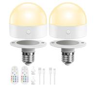 GAXAETR Ampoule Rechargeable E26, Télécommande et Minuteur, 12 RGB LED | Batterie 2000 mAh, recharge USB-C en 5 h, autonomie 8-10 h pour éclairage sans .