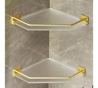 Gaxcent Étagère De Douche d'angle, Murale 2-Pièces, d'angle sans Perçage, Triangulaire en Aluminium, Acrylique pour Salle Bain, Organisateur Cuisine,d'or