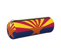 GaxfjRu Arizona State Flag Trousse ronde en cuir synthétique pour stylos, crayons, marqueurs, petites fournitures Fermeture éclair en métal avec cuir, doré, Taille unique, Porte-cartes
