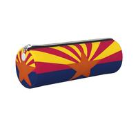 GaxfjRu Arizona State Flag Trousse ronde en cuir synthétique pour stylos, crayons, marqueurs, petites fournitures Fermeture éclair en métal avec cuir, Argenté., Taille unique, Porte-cartes