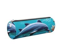 GaxfjRu Beautiful Underwater World Dauphins Étui en cuir avec fermeture éclair pour stylos à bille et crayons Motif dauphins