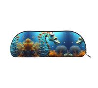 GaxfjRu Blue Seahorse Trousse à stylos compacte et portable - Organiseur demi-rond en cuir avec fermeture éclair galvanisée - Trousse à crayons, Argenté., Taille unique, Art