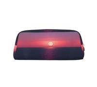GaxfjRu Bright Moon at Sea Étui à crayons en cuir tridimensionnel avec doublure en polyester et doublure en PVC