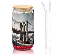 GaxfjRu Brooklyn Bridge S Tasses en verre avec couvercles et paille en verre, tasses en verre plus larges pour smoothies, thé, cola, soda