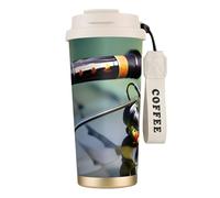 GaxfjRu Canne à pêche de 591 ml avec couvercle, tasse à café isotherme en acier inoxydable, gobelet pour boissons chaudes et froides
