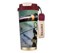 GaxfjRu Canne à pêche de 591 ml avec couvercle, tasse à café isotherme en acier inoxydable, gobelet pour boissons chaudes et froides