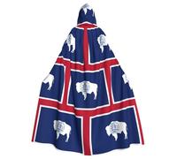 GaxfjRu Cape à capuche avec drapeau de l'État du Wyoming - Costume d'Halloween court médiéval avec capuche pleine longueur pour homme et femme, noir