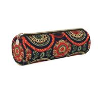 GaxfjRu Cercles Ethniques Floral Rond Cercles Faux Cuir Trousse Rangement pour Stylos, Crayons Marqueurs, Petites Fournitures Fermeture Éclair Métal avec Cuir, doré, Taille unique, Porte-cartes