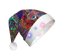 GaxfjRu Chapeau de Père Noël classique imprimé abstrait avec bande lumineuse LED colorée, chapeau de Père Noël unisexe en velours pour fête de Noël