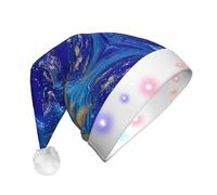 GaxfjRu Chapeau de Père Noël classique imprimé marbre abstrait avec bande lumineuse LED colorée, chapeau de Père Noël unisexe en velours pour fête de Noël