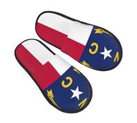 GaxfjRu Chaussons d'hiver en peluche avec drapeau de la Caroline du Nord pour une utilisation en intérieur, chaussons doux et chauds pour invités et confort à la maison, unisexe, noir, 5