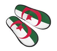 GaxfjRu Chaussons d'hiver en peluche avec drapeau de l'Algérie pour l'intérieur - Pantoufles douces et chaudes pour les invités et la maison - Unisexe