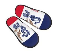 GaxfjRu Chaussons d'hiver en peluche avec drapeau de l'État de l'Iowa pour l'intérieur, chaussons doux et chauds pour invités et confort à la maison, unisexe, noir, 5
