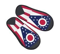GaxfjRu Chaussons d'hiver en peluche avec drapeau de l'État de l'Ohio pour une utilisation en intérieur, chaussons doux et chauds pour invités et confort à la maison, unisexe, noir, 5