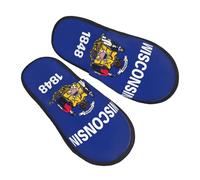GaxfjRu Chaussons d'hiver en peluche avec drapeau de l'État du Wisconsin pour l'intérieur, doux et chaud pour les invités et la maison, unisexe, noir, 5