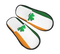 GaxfjRu Chaussons d'hiver en peluche avec drapeau irlandais pour l'intérieur - Chaussons doux et chauds pour invités et confort à la maison - Unisexe, noir, 5