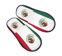GaxfjRu Chaussons d'hiver en peluche pour l'intérieur - Motif drapeau du Mexique - Chaussons doux et chauds pour invités et maison - Unisexe, noir, 5