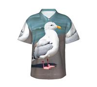 GaxfjRu Chemise boutonnée mignonne mouette pour homme avec poche à revers hawaïen décontracté ample à manches courtes, chemises de vacances, Noir , L