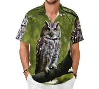 GaxfjRu Chemise hawaïenne à manches courtes pour homme avec branches d'arbre et hibou, style décontracté et élégant, Noir , 3XL