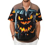 GaxfjRu Chemise hawaïenne d'Halloween chauve-souris citrouille pour homme - Chemise décontractée et élégante à manches courtes pour homme, Noir , 5XL