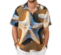 GaxfjRu Chemise hawaïenne en forme d'étoile de mer pour homme - Chemise décontractée et élégante à manches courtes pour homme, Noir , XS