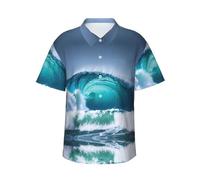 GaxfjRu Chemise hawaïenne Ocean Wave pour homme et femme, manches courtes, coupe décontractée, boutonnée, Noir , M