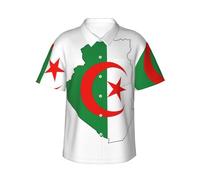 GaxfjRu Chemises hawaïennes avec motif carte du drapeau de l'Algérie pour homme et femme - Manches courtes hawaïennes - Coupe décontractée - Boutonnée, Noir , S