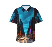 GaxfjRu Chemises hawaïennes Streets of New York City pour homme et femme, manches courtes, coupe décontractée, boutonnée, Noir , XXL