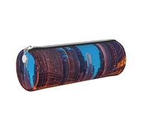 GaxfjRu Chicago Night Trousse ronde en cuir synthétique pour stylos, crayons, marqueurs, petites fournitures Fermeture éclair en métal avec cuir, Argenté., Taille unique, Porte-cartes