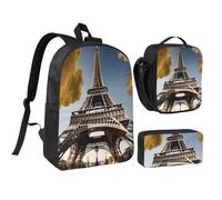 GaxfjRu Cityscape Paris Tour Eiffel France Sac à dos léger 3 pièces Sac à dos d'école avec boîte à déjeuner et trousse à crayons