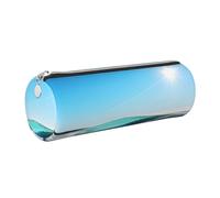 GaxfjRu Clear Sky Wave Beach Trousse ronde en cuir synthétique pour stylos, crayons, marqueurs, petites fournitures Fermeture éclair en métal avec cuir, Argenté., Taille unique, Porte-cartes