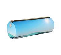 GaxfjRu Clear Sky Wave Beach Trousse ronde en cuir synthétique pour stylos, crayons, marqueurs, petites fournitures Fermeture éclair en métal avec cuir, doré, Taille unique, Porte-cartes