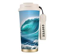 GaxfjRu Clear Sky Wave Tasse à café isotherme à double couvercle 500 ml, couche intérieure en acier inoxydable 316 avec paille