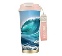 GaxfjRu Clear Sky Wave Tasse à café isotherme à double couvercle 500 ml, couche intérieure en acier inoxydable 316 avec paille