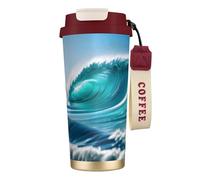 GaxfjRu Clear Sky Wave Tasse à café isotherme à double couvercle 500 ml, couche intérieure en acier inoxydable 316 avec paille
