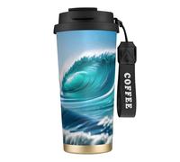 GaxfjRu Clear Sky Wave Tasse à café isotherme à double couvercle 500 ml, couche intérieure en acier inoxydable 316 avec paille