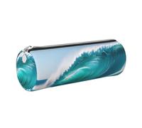 GaxfjRu Clear Sky Wave Trousse ronde en cuir synthétique pour stylos, crayons, marqueurs, petites fournitures Fermeture éclair en métal avec cuir, Argenté., Taille unique, Porte-cartes