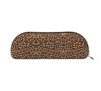 GaxfjRu Cool Cheetah Leopard Trousse à stylos compacte et portable - Organiseur demi-rond en cuir avec fermeture éclair galvanisée - Trousse à crayons