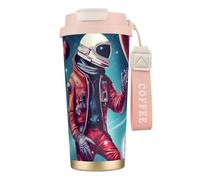 GaxfjRu Cool Man in Outer Space Tasse à café isotherme à double couvercle en acier inoxydable 316 avec paille Motif galaxie 500 ml