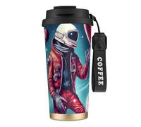 GaxfjRu Cool Man in Outer Space Tasse à café isotherme à double couvercle en acier inoxydable 316 avec paille Motif galaxie 500 ml