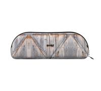 GaxfjRu Country Barn Wood Door Trousse à stylos compacte et portable - Organiseur demi-rond en cuir avec fermeture éclair galvanisée - Trousse à crayons