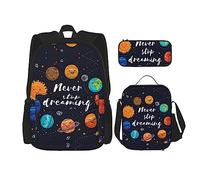 GaxfjRu Cute Planet Lot de 3 sacs à dos pour boîte à déjeuner Stitch avec boîte à déjeuner et trousse à crayons - Parfait pour l'école, sac à dos pour homme